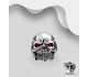 925 Sterling Silver Oxidized Skull Ring, Decorated with CZ Simulated Diamonds