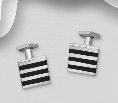 Şəkli böyütmək üçün tiklayın 925 Sterling Silver Cuff Links, Decorated with Resin