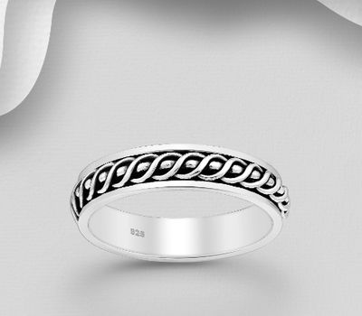 925 Sterling Silver Oxidized Spinnable Band Ring, 5 mm Wide.