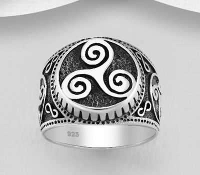 925 Sterling Silver Oxidized Infinity And Triskelion Ring