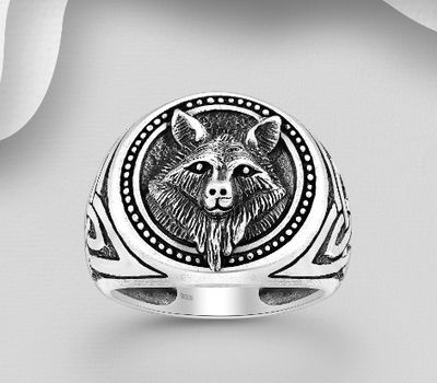 925 Sterling Silver Oxidized Celtic Wolf Ring