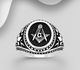 925 Sterling Silver Fleur De Lis and Freemasonry Ring