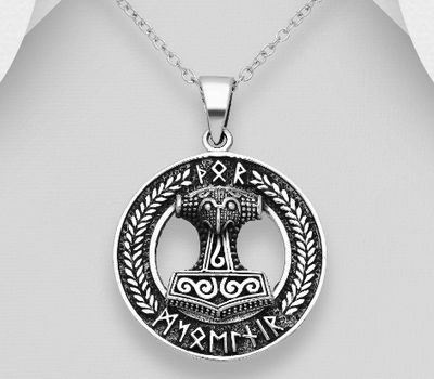 925 Sterling Silver Oxidized Thor's Hammer Pendant