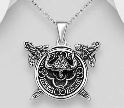 925 Sterling Silver Oxidized Pendant Featuring Viking Sword And Celtic