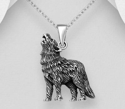 925 Sterling Silver Oxidized Wolf Pendant