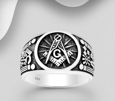 925 Sterling Silver Oxidized Freemasonry Ring