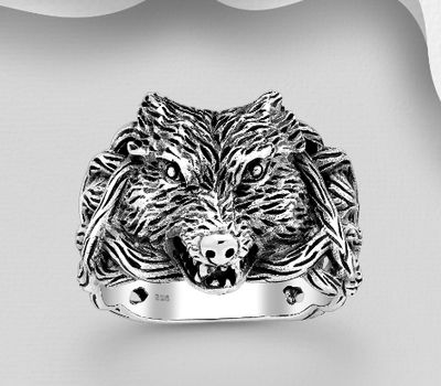 925 Sterling Silver Celtic and Wolf Ring