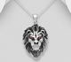 925 Sterling Silver Oxidized Lion Pendant, Decorated with CZ Simulated Diamonds