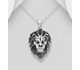 925 Sterling Silver Oxidized Lion Pendant, Decorated with CZ Simulated Diamonds