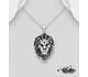 925 Sterling Silver Oxidized Lion Pendant, Decorated with CZ Simulated Diamonds