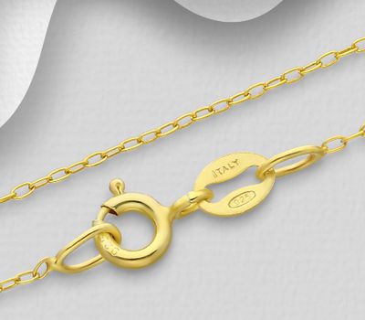 ITALIAN DELIGHT – 925 Sterling Silver Chain, Plated with 1 Micron 18K Yellow Gold, 1 mm Wide, Made in Italy.