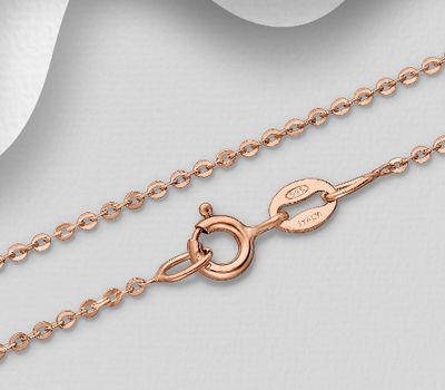 ITALIAN DELIGHT – 925 Sterling Silver Cable Chain, Plated with 1 Micron Pink Gold, 1.3 mm Wide, Made in Italy.