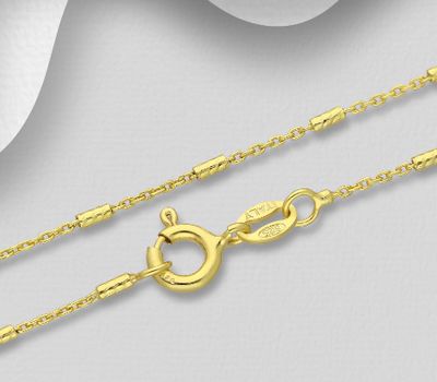 ITALIAN DELIGHT - 925 Sterling Silver Chain, Plated with 0.5 Micron 18K Yellow Gold, 1.3 mm Wide, Made in Italy.