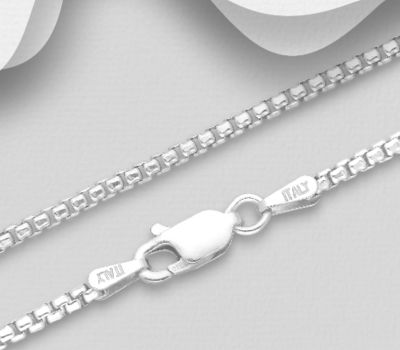 ITALIAN DELIGHT - 925 Sterling Silver Box Chain, 1.9 mm Wide, Made in Italy.