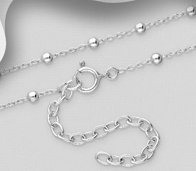 925 Sterling Silver Ball Chain, 2 mm Wide.