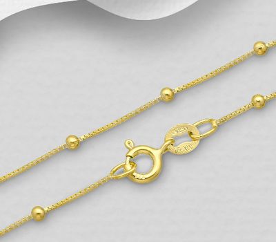 Malın səhifəsinə keç ITALIAN DELIGHT – 925 Sterling Silver Ball Chain, Plated with 0.5 Micron 18K Yellow Gold, 2 mm Ball Width, Made in Italy.