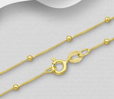 ITALIAN DELIGHT – 925 Sterling Silver Ball Chain, Plated with 0.5 Micron 18K Yellow Gold, 2 mm Ball Width, Made in Italy.