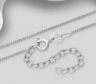 ITALIAN DELIGHT - 925 Sterling Silver Curb Chain, 1 mm Wide, Made in Italy.