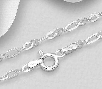 ITALIAN DELIGHT - 925 Sterling Silver Figaro Rolo Chain, 2.3 mm Wide, Made in Italy.