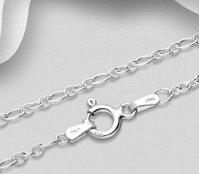 ITALIAN DELIGHT - 925 Sterling Silver Figaro Chain, 3 mm Wide, Made in Italy.