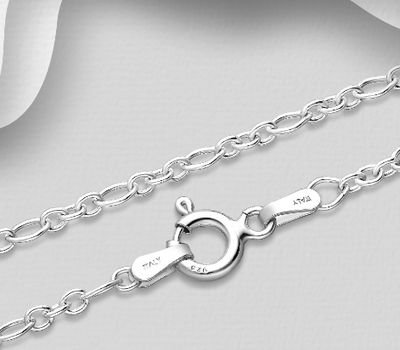 Malın səhifəsinə keç ITALIAN DELIGHT - 925 Sterling Silver Figaro Chain, 3 mm Wide, Made in Italy.