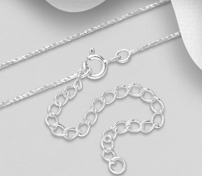 925 Sterling Silver Chain, 1 mm Wide, Made In Thailand.