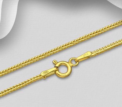 ITALIAN DELIGHT – 925 Sterling Silver Wheat Chain, Plated with 0.25 Micron 18K Yellow Gold, 1.1 mm Wide, Made in Italy.