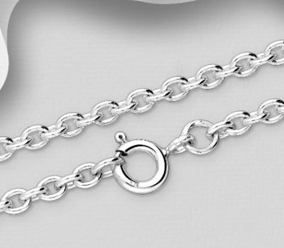 925 Sterling Silver Rollo Chain, 2.5 mm Wide, Made In Thailand.