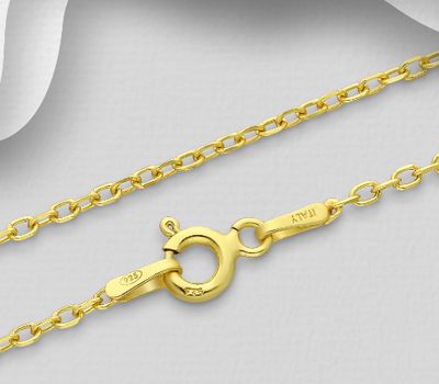 ITALIAN DELIGHT – 925 Sterling Silver Cable Chain, Plated with 0.25 Micron 18K Yellow Gold, 1.5 mm Wide, Made in Italy.