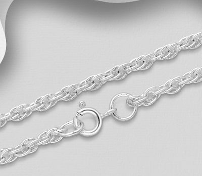 925 Sterling Silver Loose Rope Chain, 3 mm Wide, Made In Thailand.