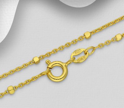 ITALIAN DELIGHT - 925 Sterling Silver Box Chain, Plated with 0.5 Micron 18K Yellow Gold, 1.7 mm Wide, Made in Italy.