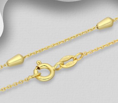 ITALIAN DELIGHT - 925 Sterling Silver Bead Chain, Plated with 0.5 Micron 18K Yellow Gold, 3 mm Wide, Made in Italy.