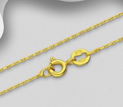 ITALIAN DELIGHT – 925 Sterling Silver Cable Chain, Plated with 0.5 Micron 18K Yellow Gold, 1 mm Wide, Made in Italy.