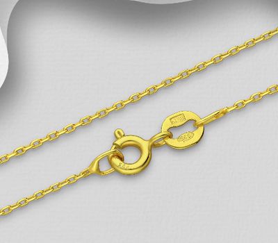 Malın səhifəsinə keç ITALIAN DELIGHT – 925 Sterling Silver Cable Chain, Plated with 0.5 Micron 18K Yellow Gold, 1 mm Wide, Made in Italy.