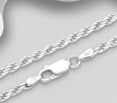 ITALIAN DELIGHT - 925 Sterling Silver Rope Chain, 2.7 mm Wide, Made in Italy.