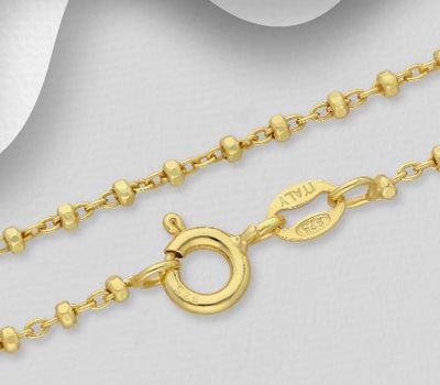 ITALIAN DELIGHT - 925 Sterling Silver Chain, Plated with 0.5 Micron 18K Yellow Gold, 1.8 mm Wide, Made in Italy.