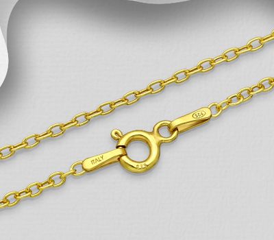 ITALIAN DELIGHT – 925 Sterling Silver Cable Chain, Plated with 0.25 Micron 18K Yellow Gold, 1.8 mm Wide, Made in Italy.