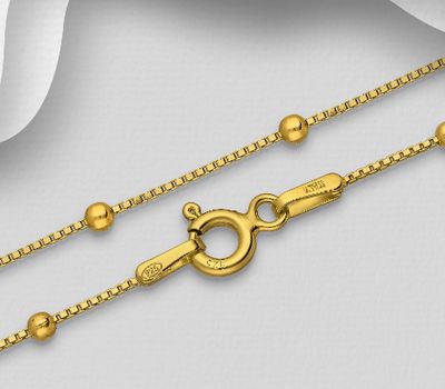 ITALIAN DELIGHT – 925 Sterling Silver Ball Chain, Plated with 0.5 Micron 18K Yellow Gold, 2 mm Wide, Made in Italy.