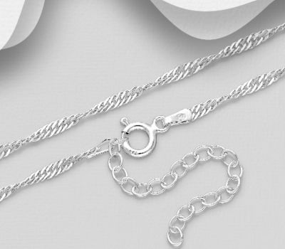 ITALIAN DELIGHT - 925 Sterling Silver Singapore Chain, 2 mm Wide, Made In Italy.