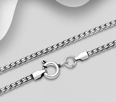 Malın səhifəsinə keç 925 Sterling Silver Herringbone Chain, 3 mm Wide, Made In Thailand.