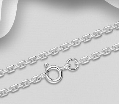 925 Sterling Silver Anchor Chain, 2 mm Wide, Made In Thailand.