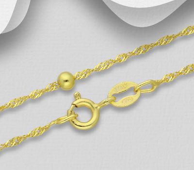 ITALIAN DELIGHT - 925 Sterling Silver Ball Rope Chain, Plated with 0.5 Micron 18K Yellow Gold, 2 mm Wide, Made in Italy.
