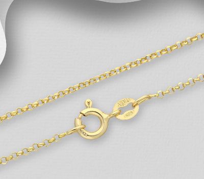 ITALIAN DELIGHT - 925 Sterling Silver Cable Chain, 1.5 mm Wide, Plated with 0.5 Micron 18K Yellow Gold, Made in Italy.