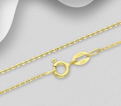 ITALIAN DELIGHT – 925 Sterling Silver Chain, Plated with 0.5 Micron 18K Yellow Gold, 1 mm Wide, Made in Italy.