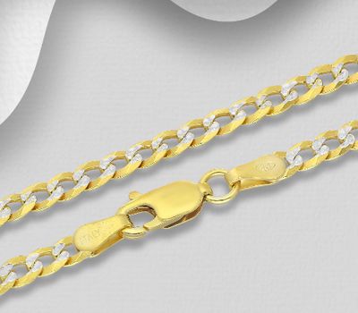 ITALIAN DELIGHT - 925 Sterling Silver Curb Chain, Plated with 0.25 Micron 18K Yellow Gold, 3.2 mm Wide, Made in Italy.
