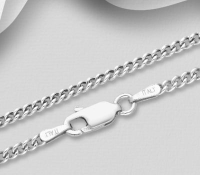 ITALIAN DELIGHT - 925 Sterling Silver Curb Chain, 2 mm Wide, Made in Italy.
