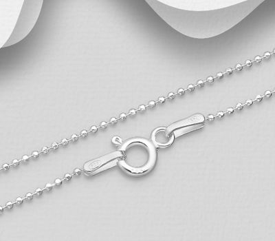 925 Sterling Silver Ball Beads Chain, 0.9 mm Wide, Made in Italy