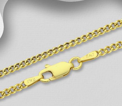 ITALIAN DELIGHT - 925 Sterling Silver Cable Chain, Plated with 0.5 Micron 18K Yellow Gold, 2 mm Wide, Made in Italy.