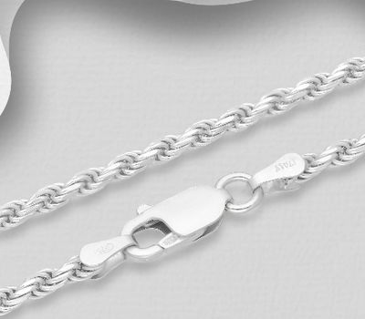 ITALIAN DELIGHT - 925 Sterling Silver Rope Chain, 2.3 mm Wide, Made in Italy.