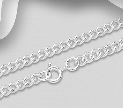 925 Sterling Silver Curb Chain, 3.5 mm Wide, Made In Thailand.